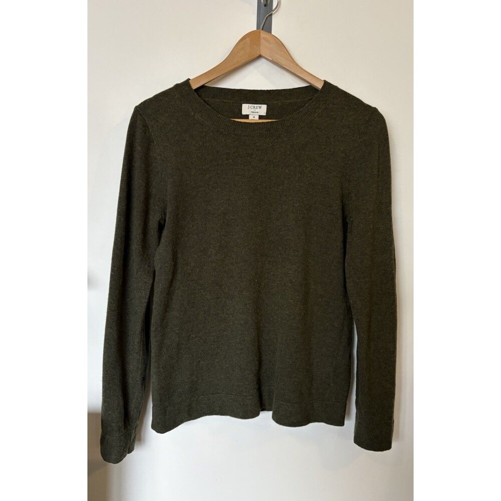 J Crew Olive Green Crew Neck Cotton Wool Blend Teddie Sweater Size Small